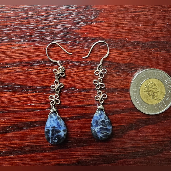 Gorgeous Handmade Blue Stone and Silver Drop Earrings - Picture 3 of 4